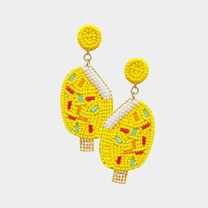 Yellow Popsicle Ice Cream Seed Beaded Dangle Earrings Fun Statement Jewelry